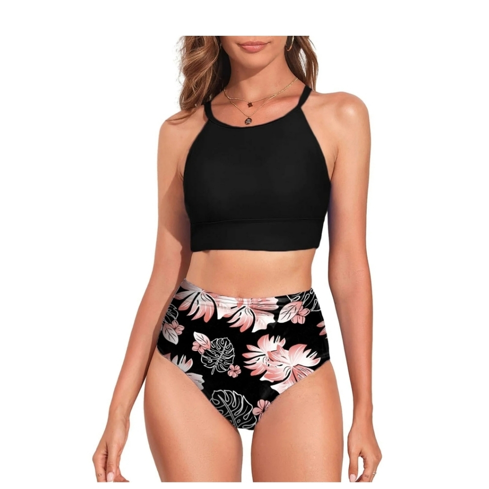 Brand New Never Worn Without Tags SHEIN Black and Pink Sporty Bikini Set Size M